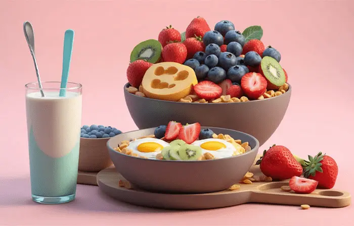 New 3D Image of a Healthy Breakfast Bowl with Milk